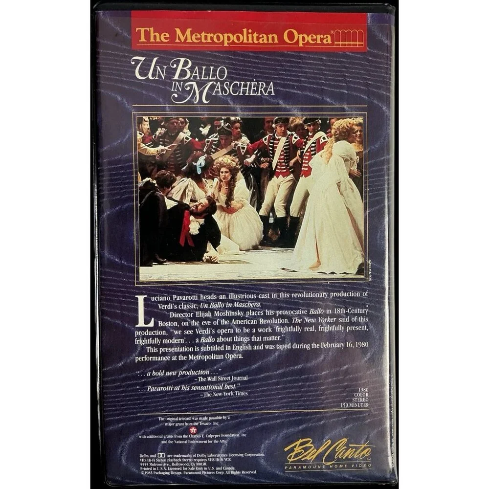 The Metropolitan Opera Un Ballo in Maschera VHS 1989 Verdi Pavarotti Rare OOP